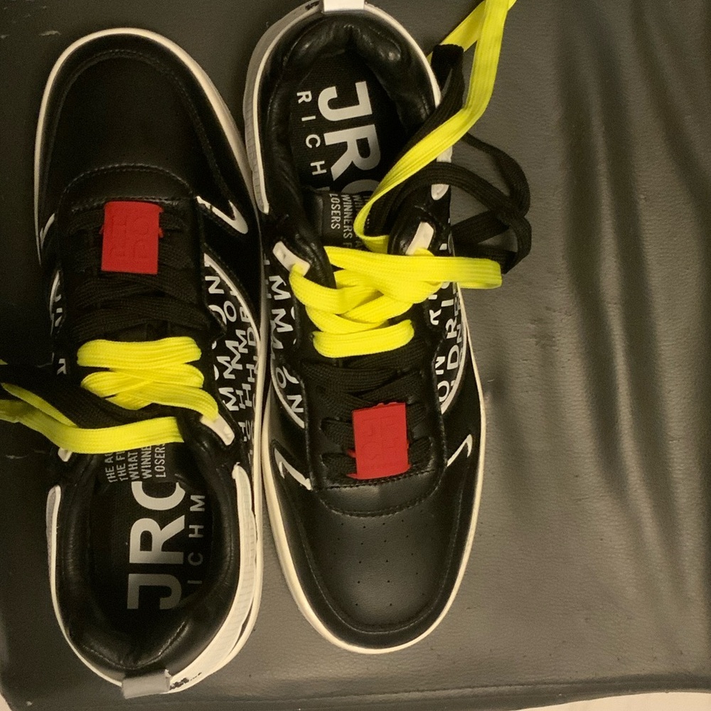 John Richmond Black Sneakers with Neon Yellow Accents